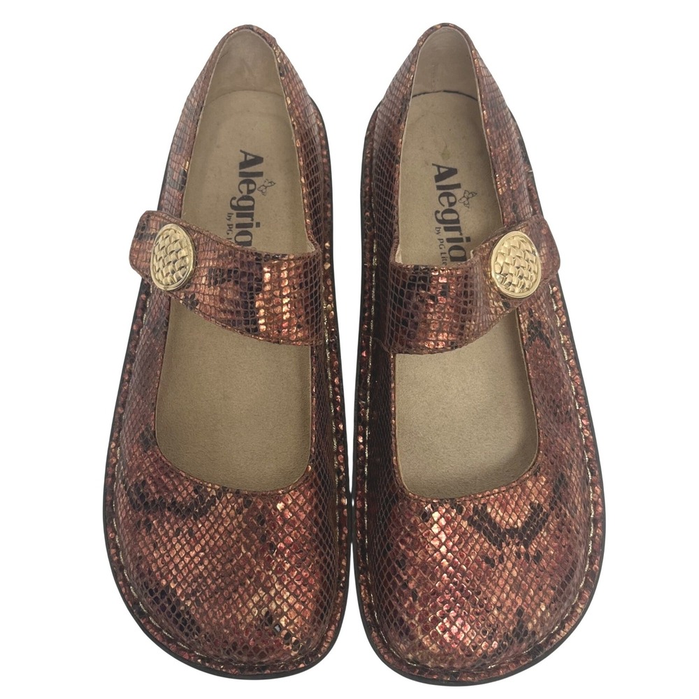 Alegria PG Lite Copper 39 Paloma Mary Jane Leather Snakeskin Pattern Shoes Read